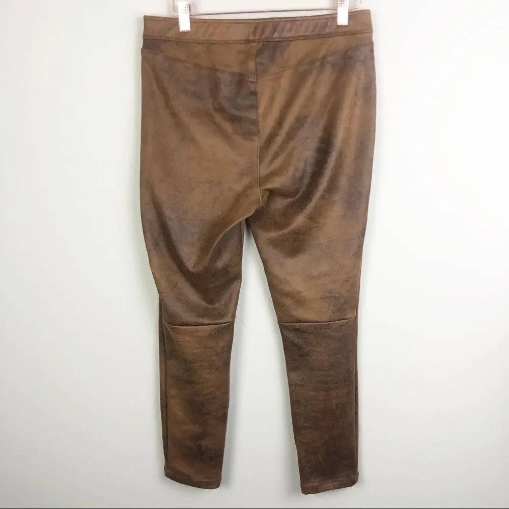 FREE PEOPLE | Never Let You Go Faux Suede Leather Brown Leggings Women’s Size 12